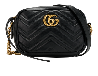 Mini GG Marmont Camera Bag, &pound;550, Handbags, Black, Leather, Front view